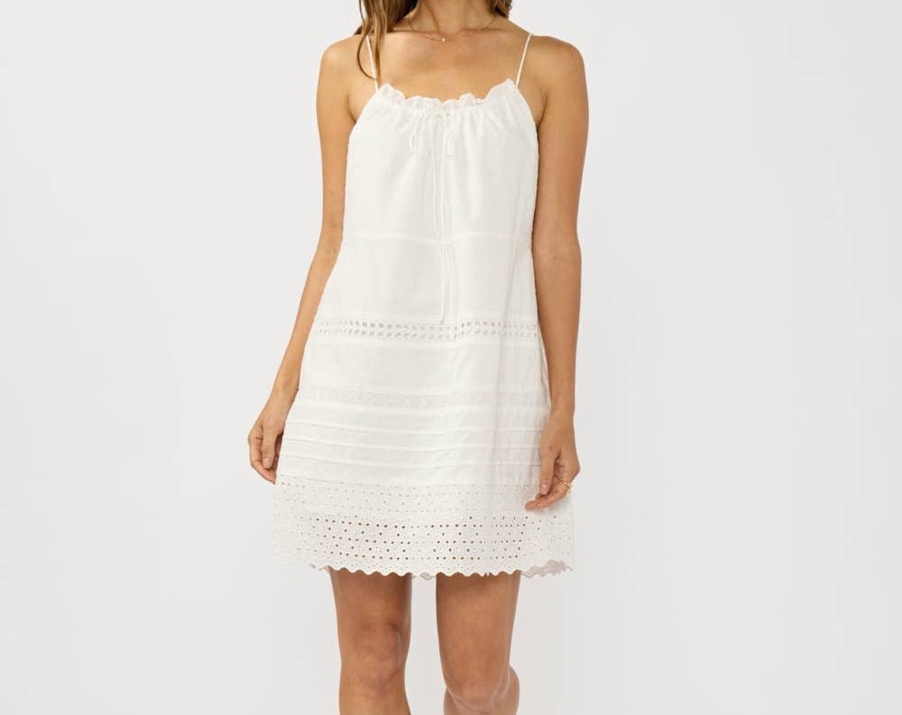 White Eyelet Pintuck Mini Dress - Mercantile213