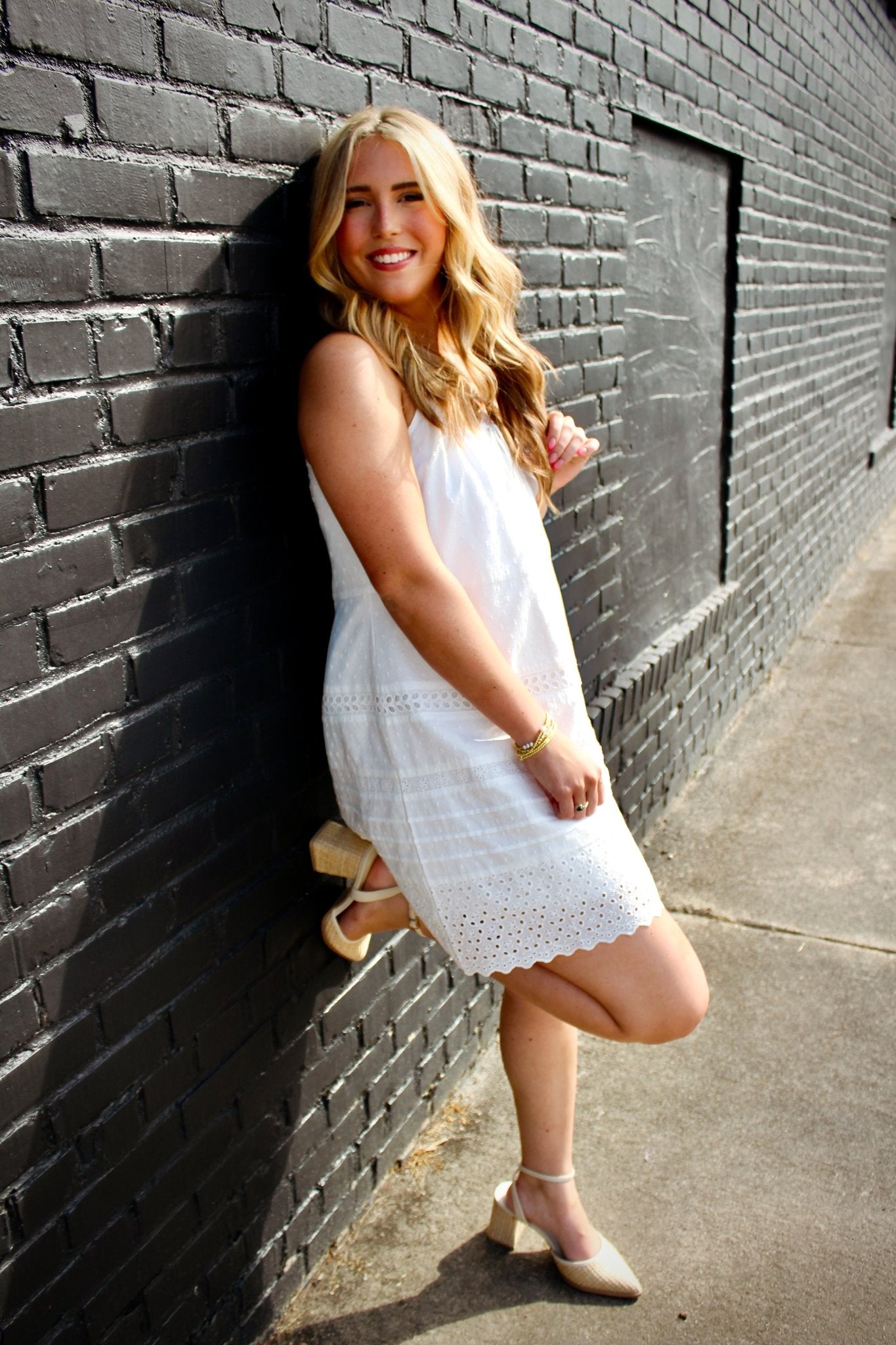 White Eyelet Pintuck Mini Dress - Mercantile213