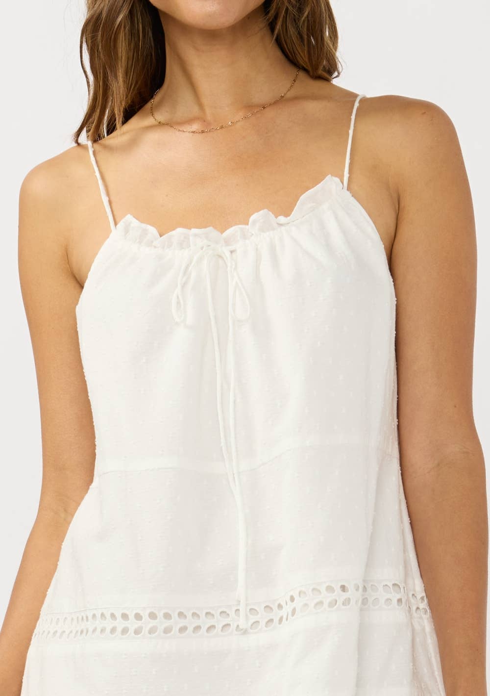 White Eyelet Pintuck Mini Dress - Mercantile213
