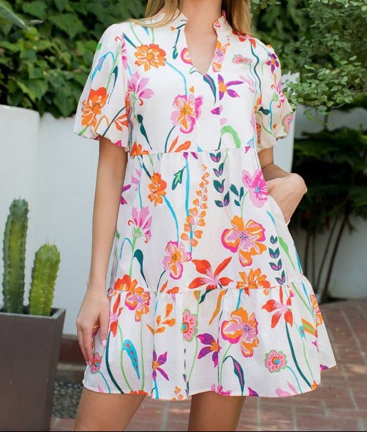 White Floral Mini Dress - Mercantile213