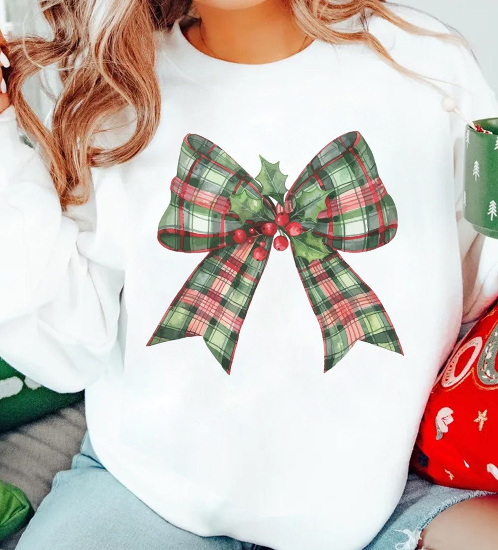 White Holly Plaid Bow Sweatshirt - Mercantile213