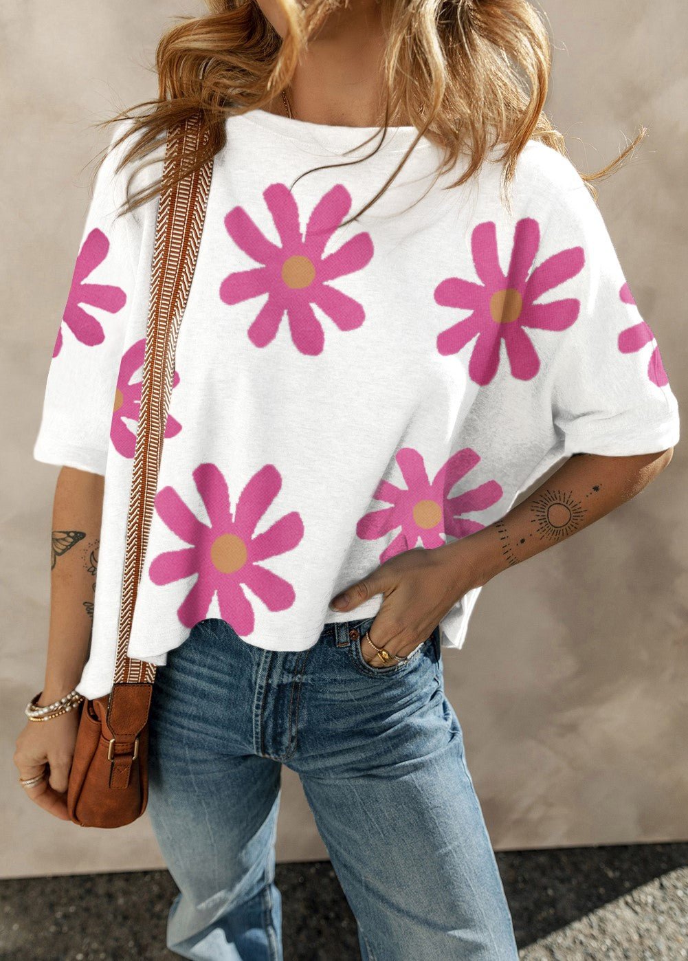 White/Pink Flower Top - Mercantile213