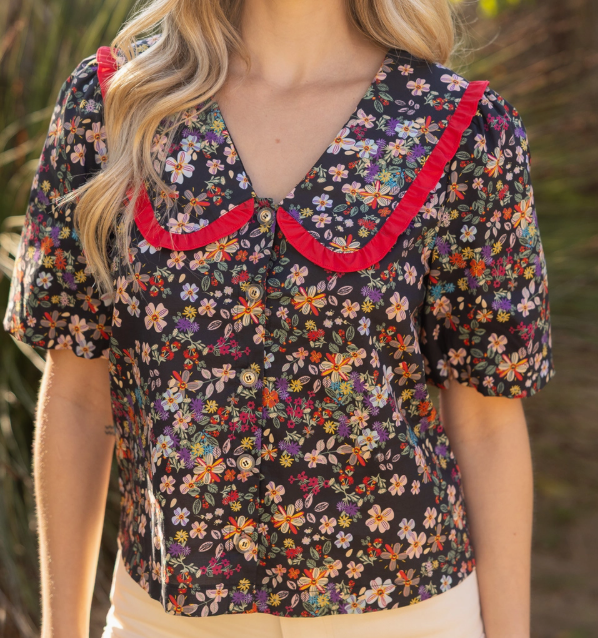 Wide Collared Floral Blouse - Mercantile213