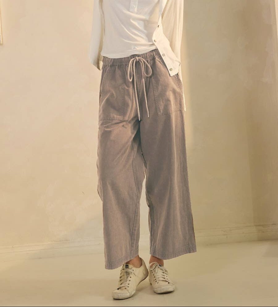 Wide - Leg Acid Washed Pants: - Gray - Mercantile213