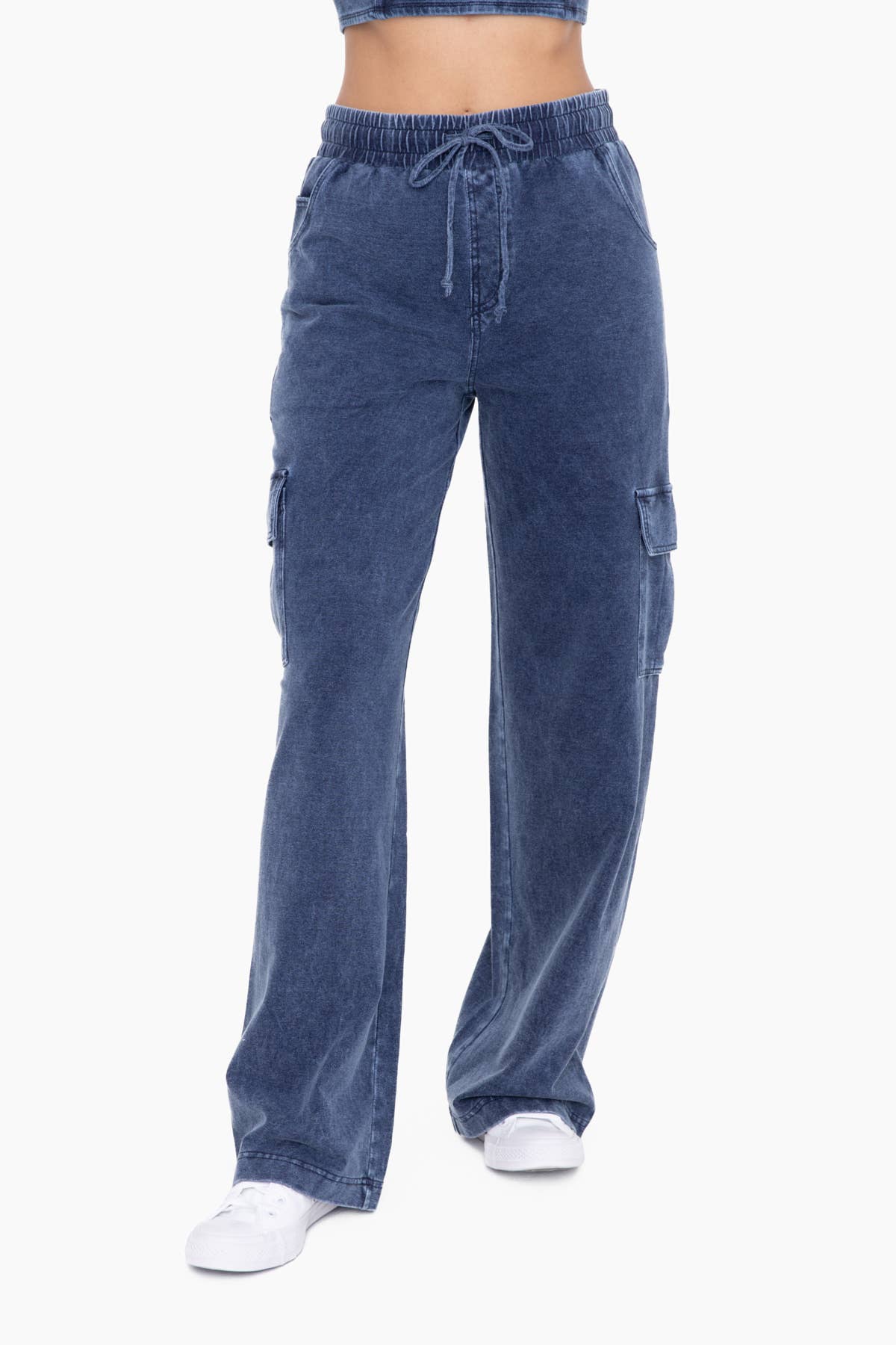Wide Leg Cotton Denim Cargo Pants - Mercantile213