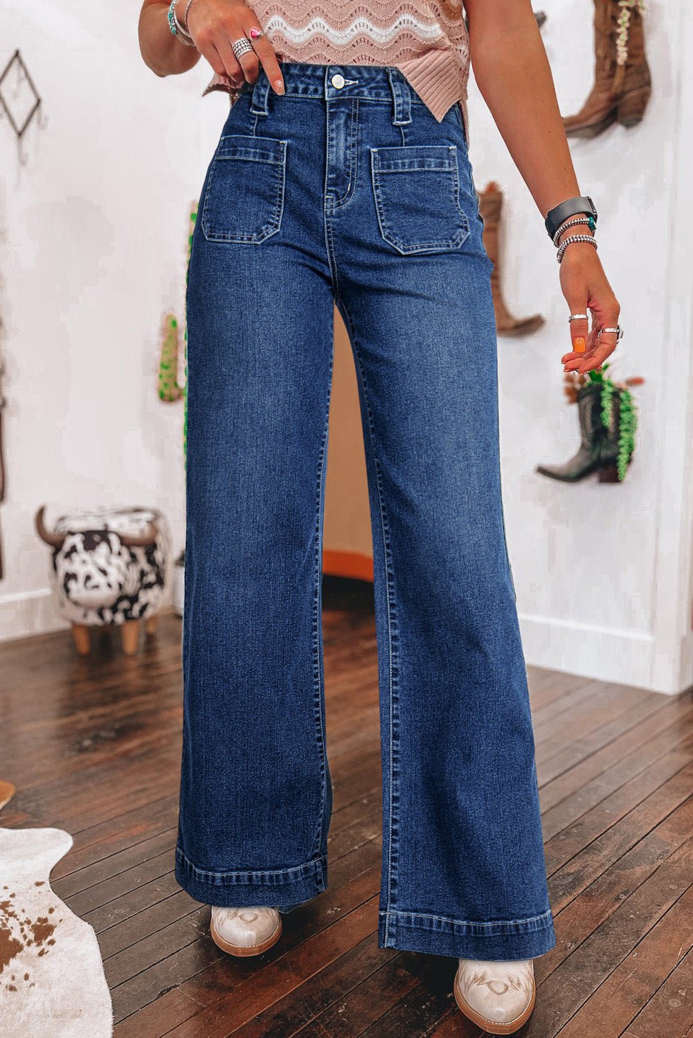 Wide Leg High Pocket Jeans - Mercantile213