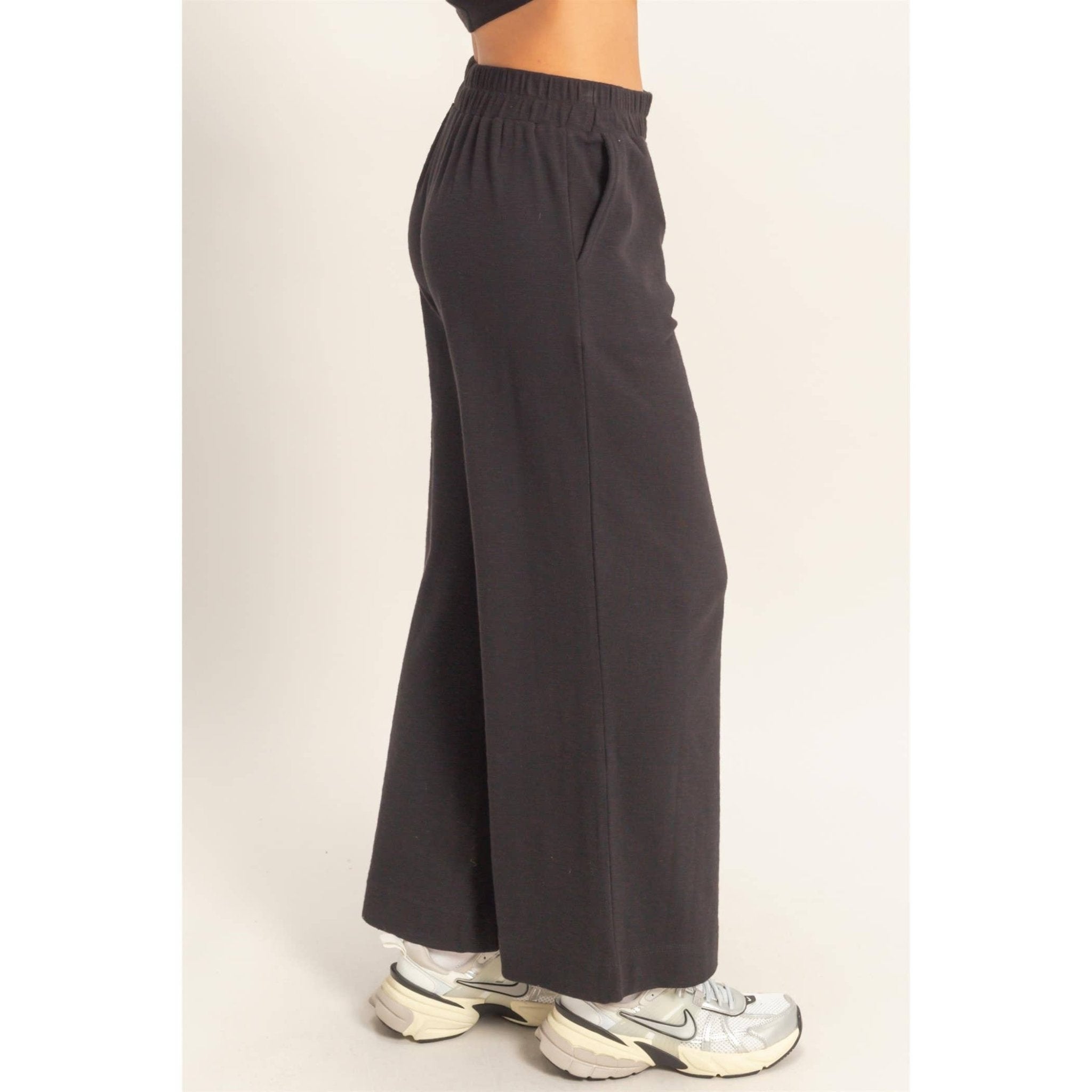 Wide Leg Knit Pants - Black - Mercantile213