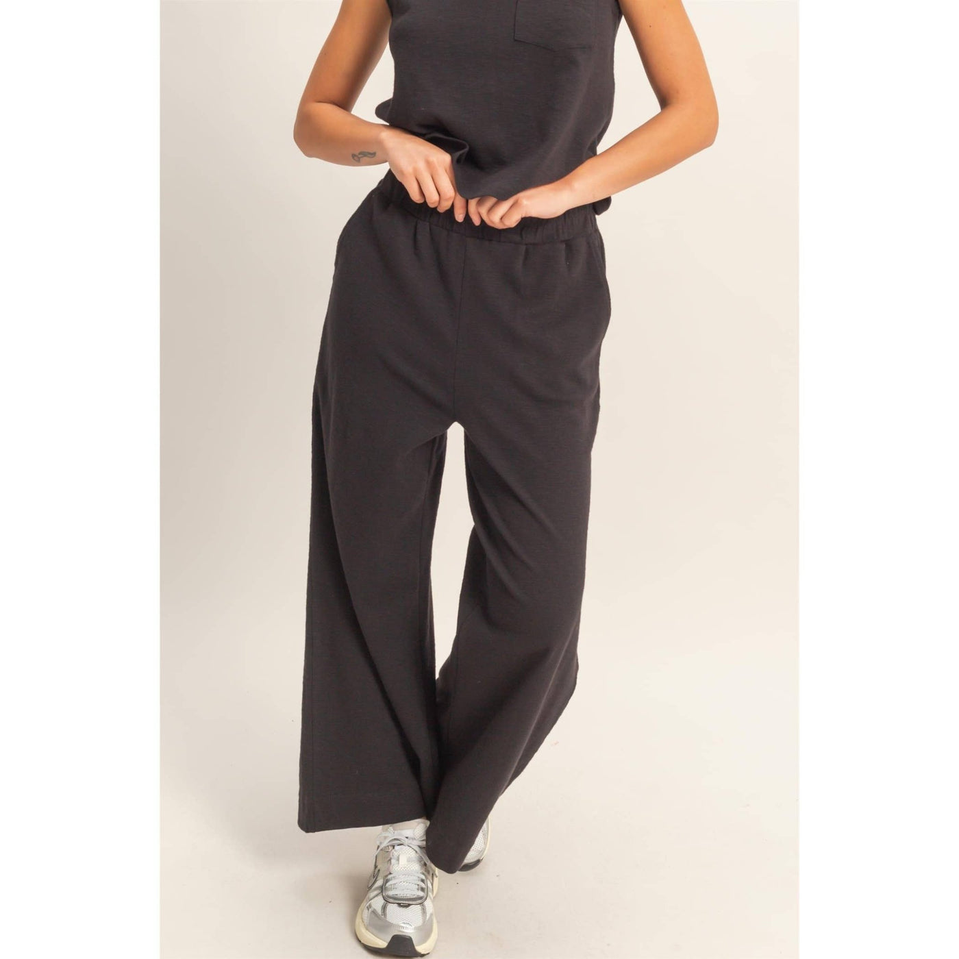 Wide Leg Knit Pants - Black - Mercantile213