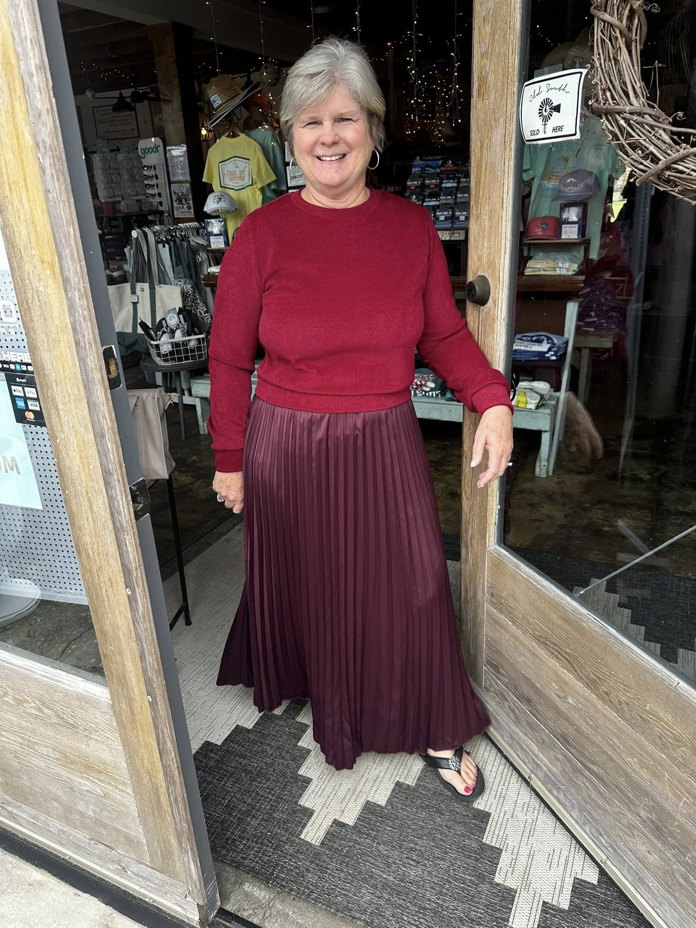 Wine Berry Faux 2pc Sweater/Pleated Skirt Dress - Mercantile213