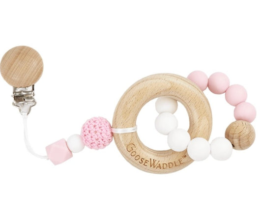 Wooden/Silicone Teether - Pink - Mercantile213