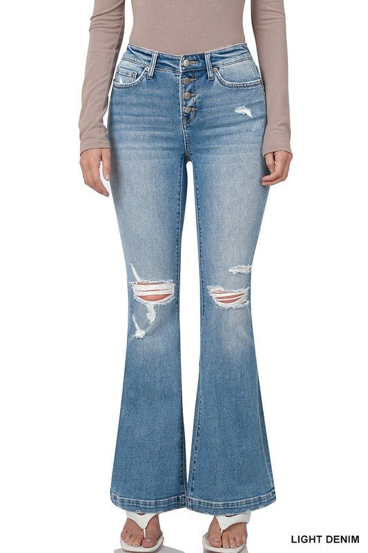Zenana Distressed Flare Jeans - DPP1761DM - Mercantile213