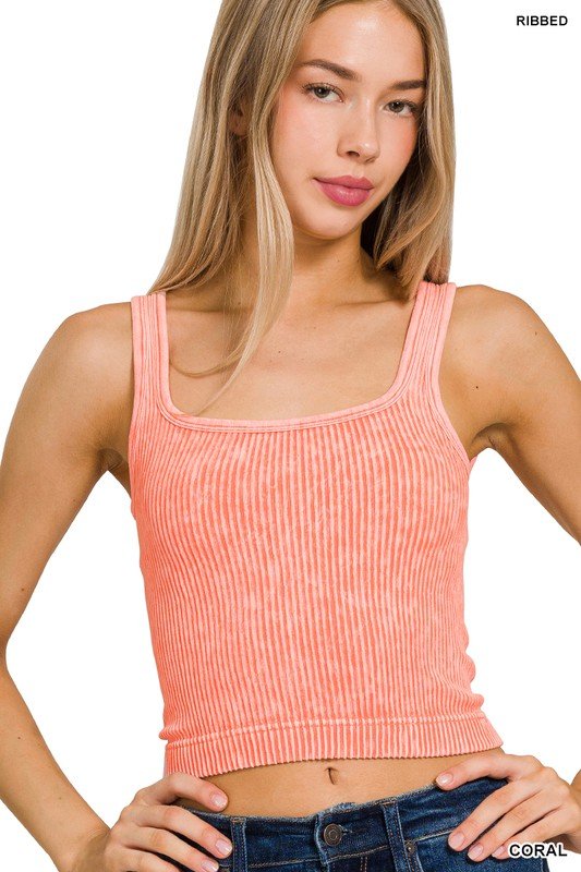 2 Way Crop Ribbed Tank-Coral #1 - Mercantile213