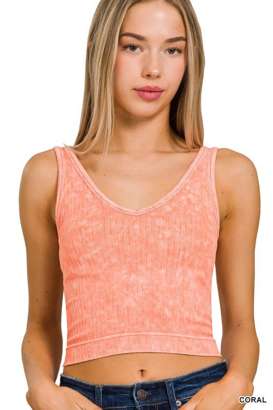 2 Way Crop Ribbed Tank- Coral - Mercantile213