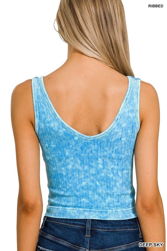 2 Way Crop Ribbed Tank- Deep Sky - Mercantile213