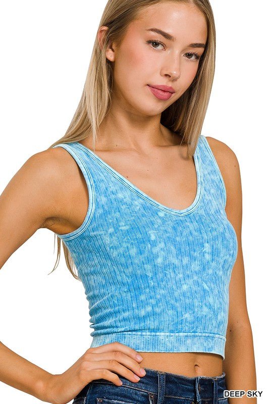 2 Way Crop Ribbed Tank- Deep Sky - Mercantile213