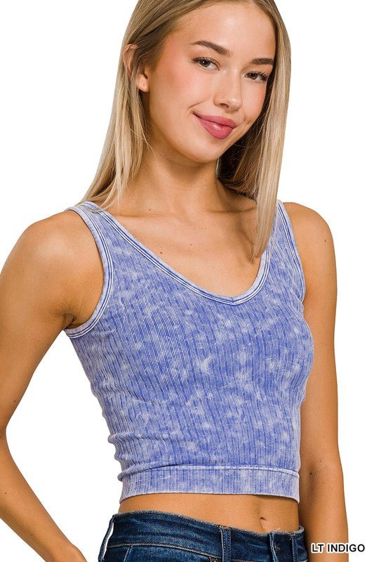 2 Way Crop Ribbed Tank-Lt Indigo - Mercantile213