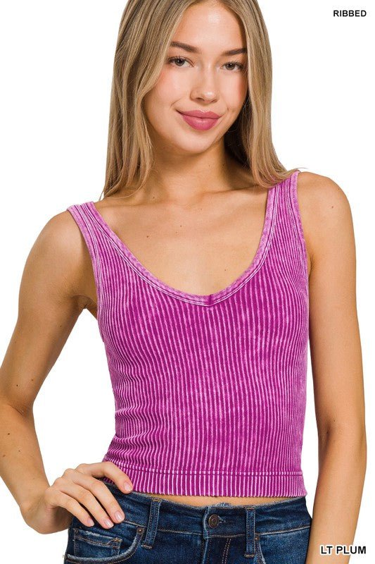 2 Way Crop Ribbed Tank- Plum - Mercantile213