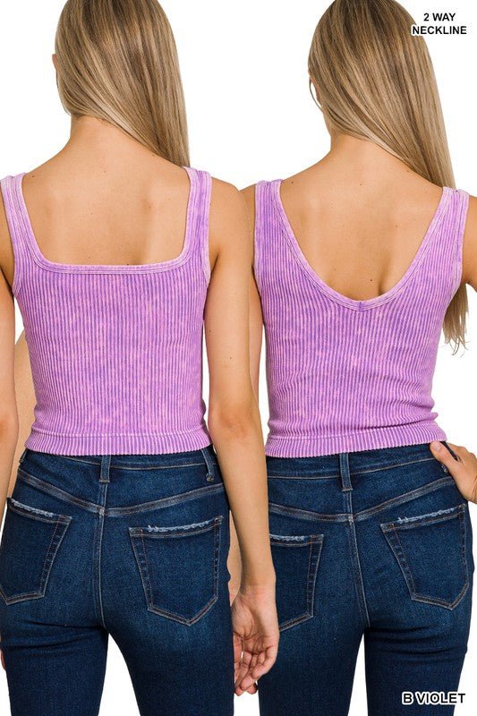 2 Way Crop Ribbed Tank-Violet - Mercantile213