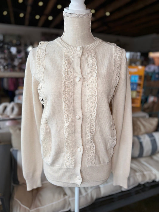 Apricot Laced Button Up Cardigan - Mercantile213