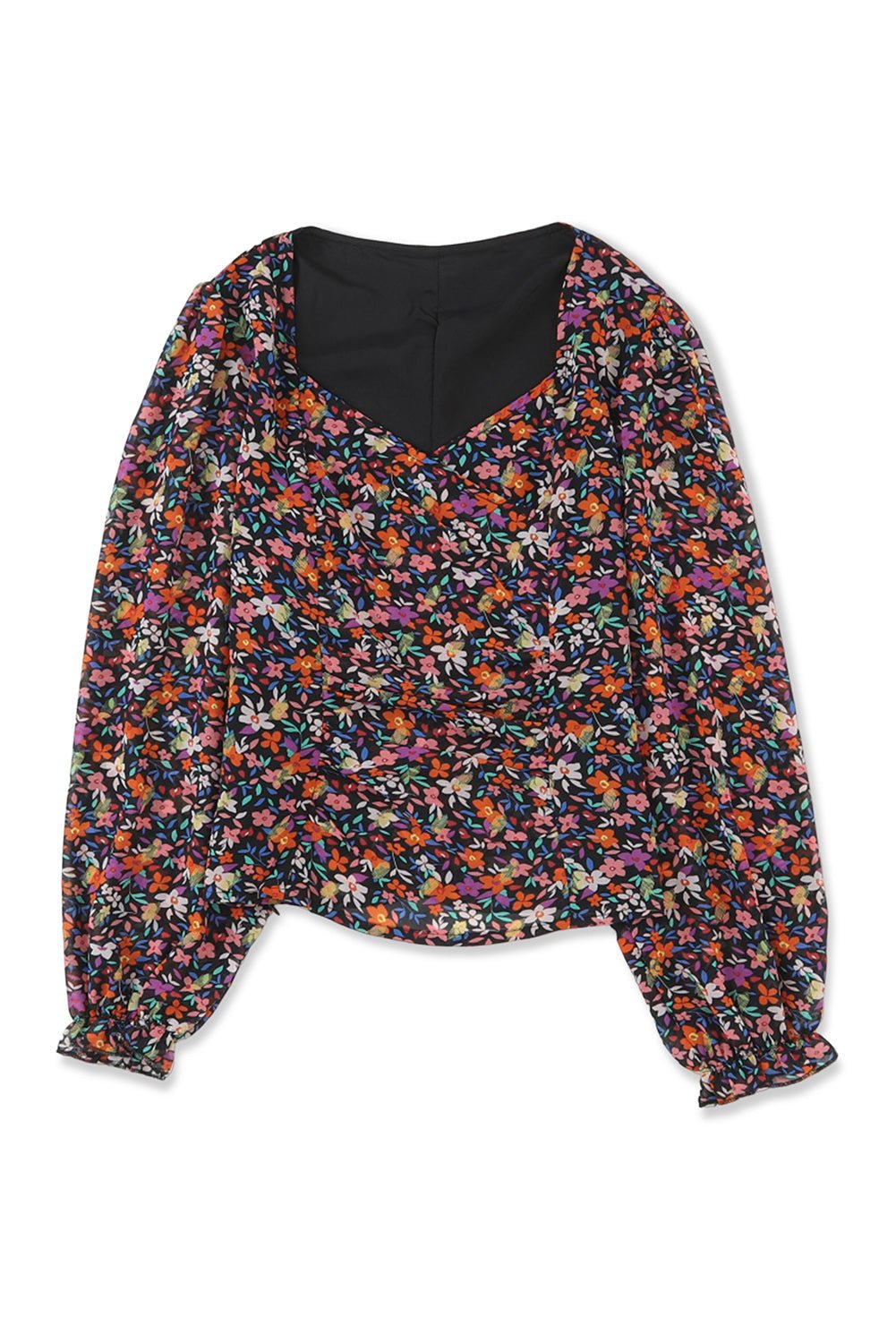 Black Floral Bubble Sleeve Blouse - Mercantile213