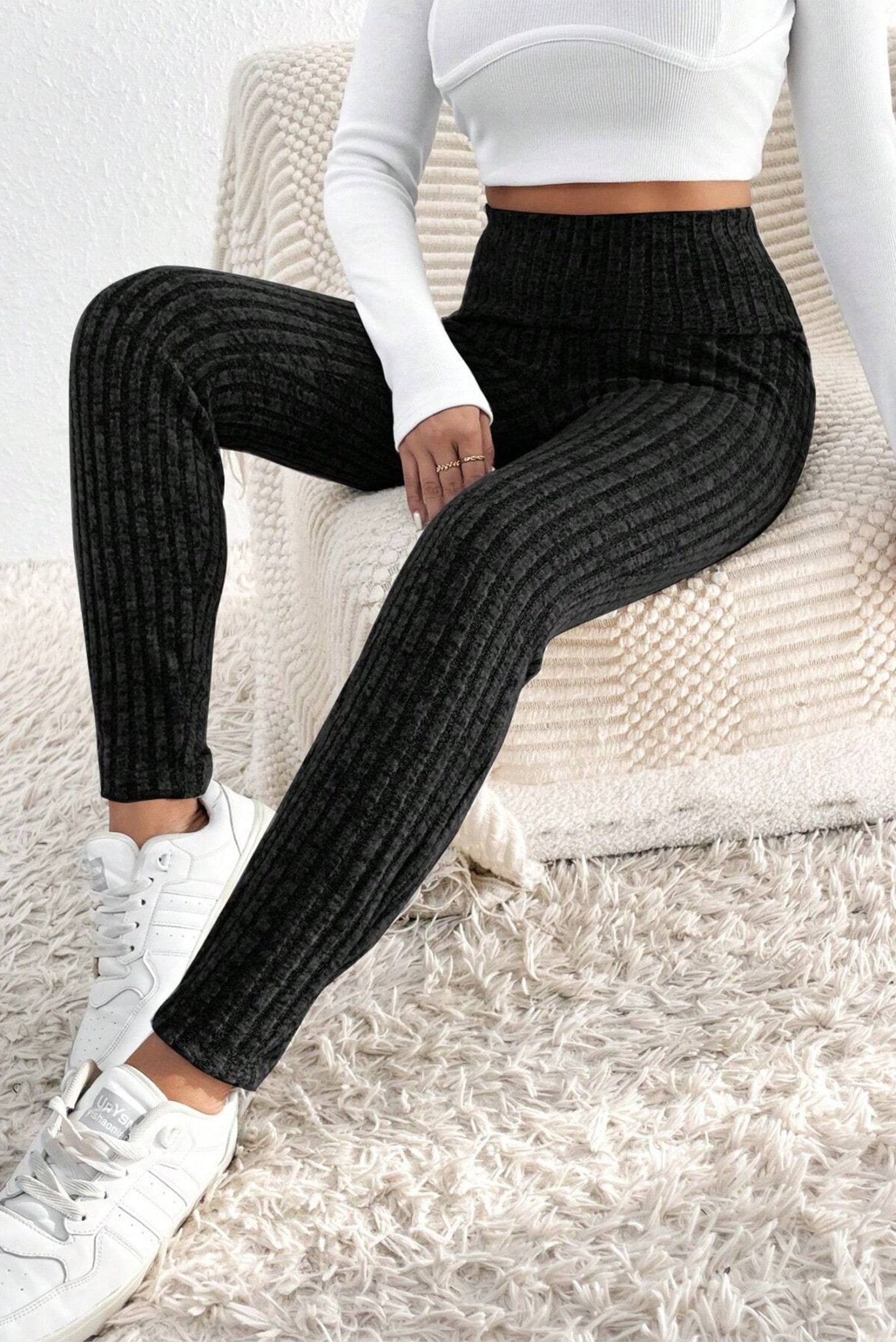 Black Ribbed Knit Leggings - Mercantile213