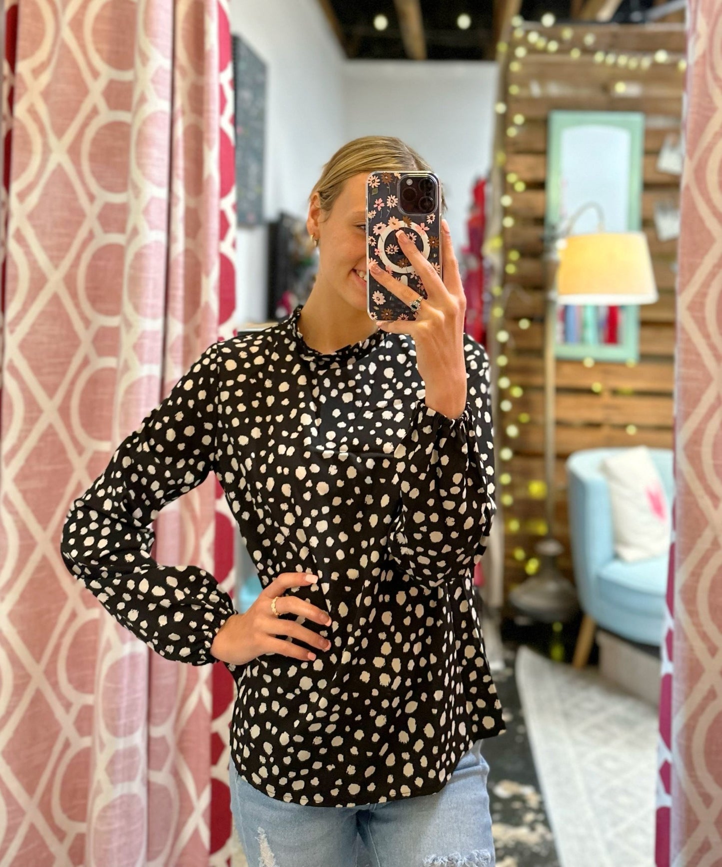 Black Spotted Blouse - Mercantile213