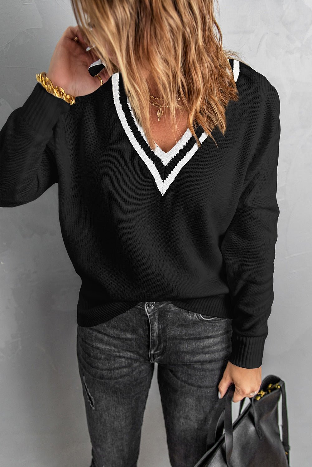 Black V Neck Sweater - Mercantile213