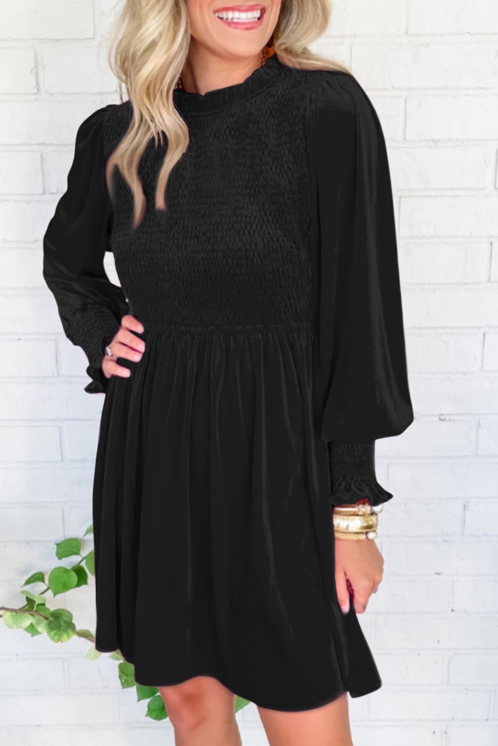 Black Velvet Smocked Dress - Mercantile213