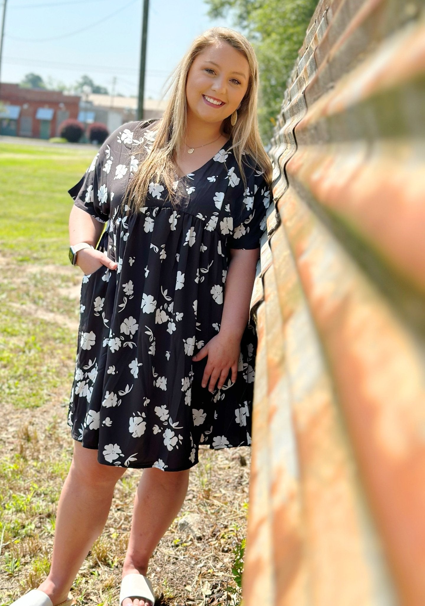 Black/Khaki Floral Dress - Mercantile213