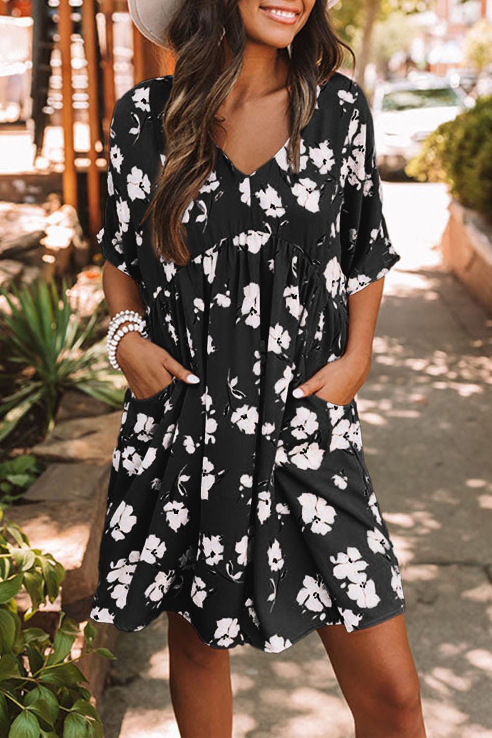 Black/White Floral Dress - Mercantile213