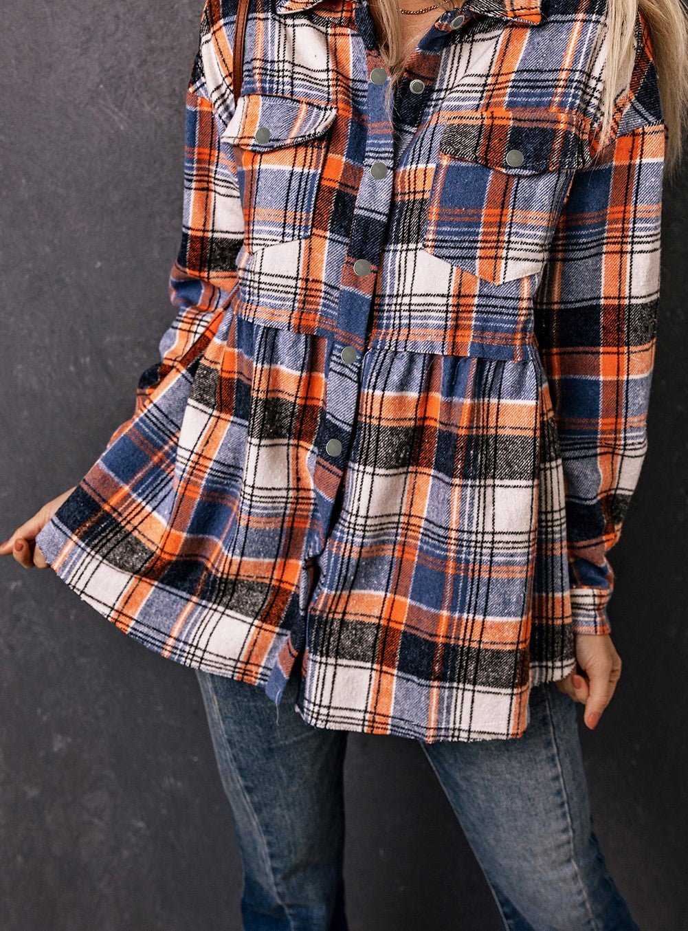 Blue/Orange Peplum Shacket - Mercantile213