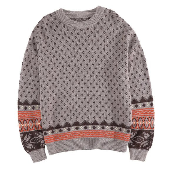 Brown Print Crew Neck Sweater - Mercantile213
