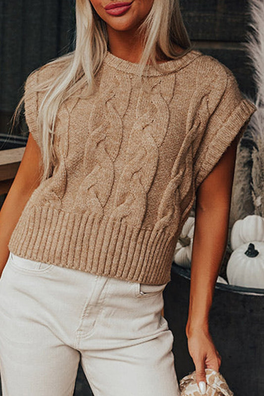 Cable Knit SS Sweater- Beige - Mercantile213