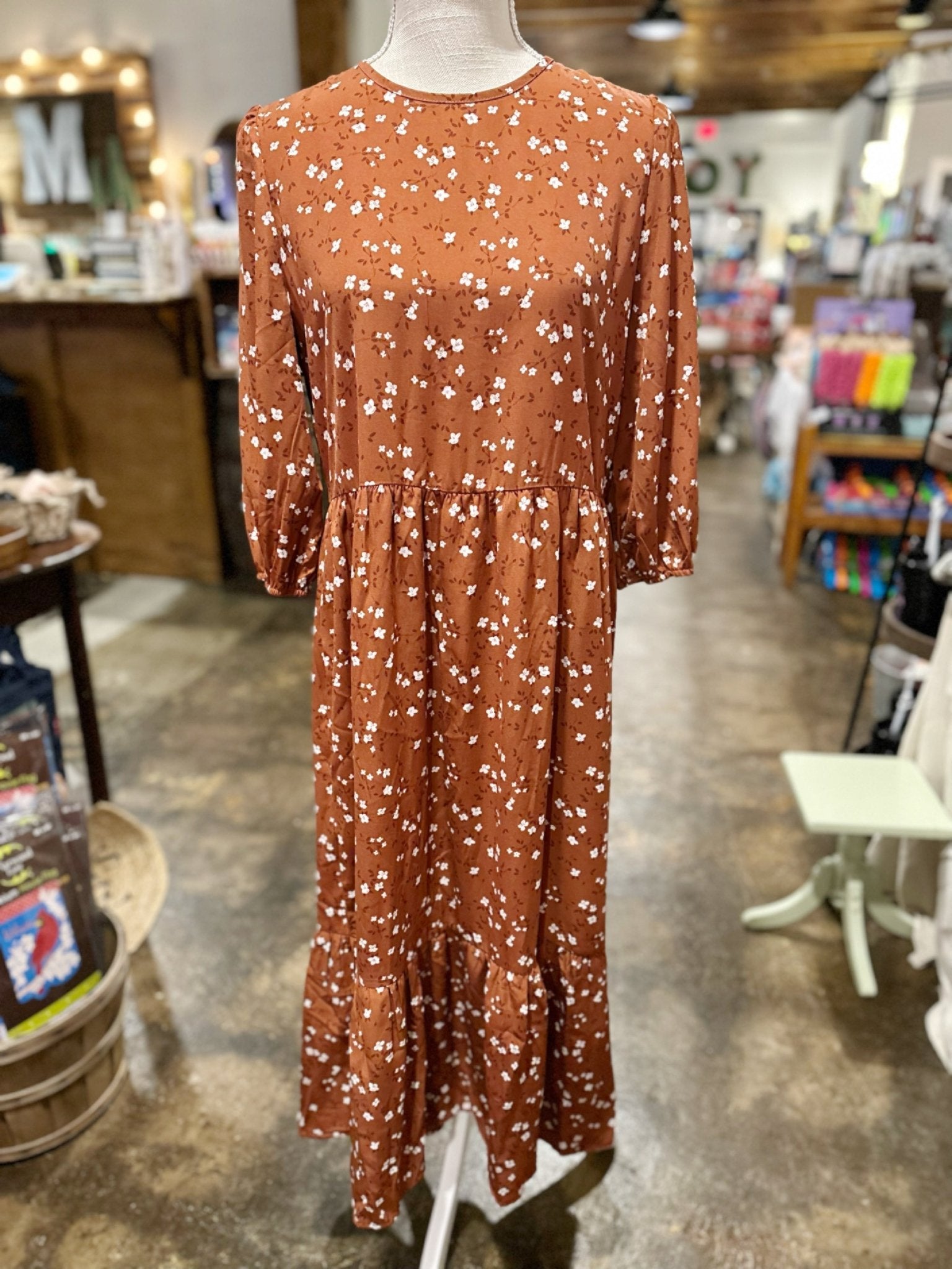 Chestnut Floral Ruffle Midi - Mercantile213