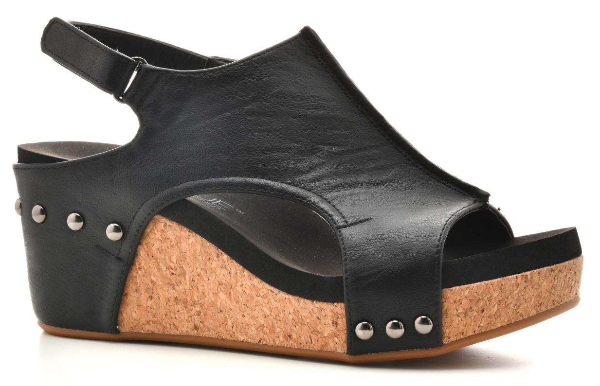 Corkys Carley Wedges- Black Smooth - Mercantile213
