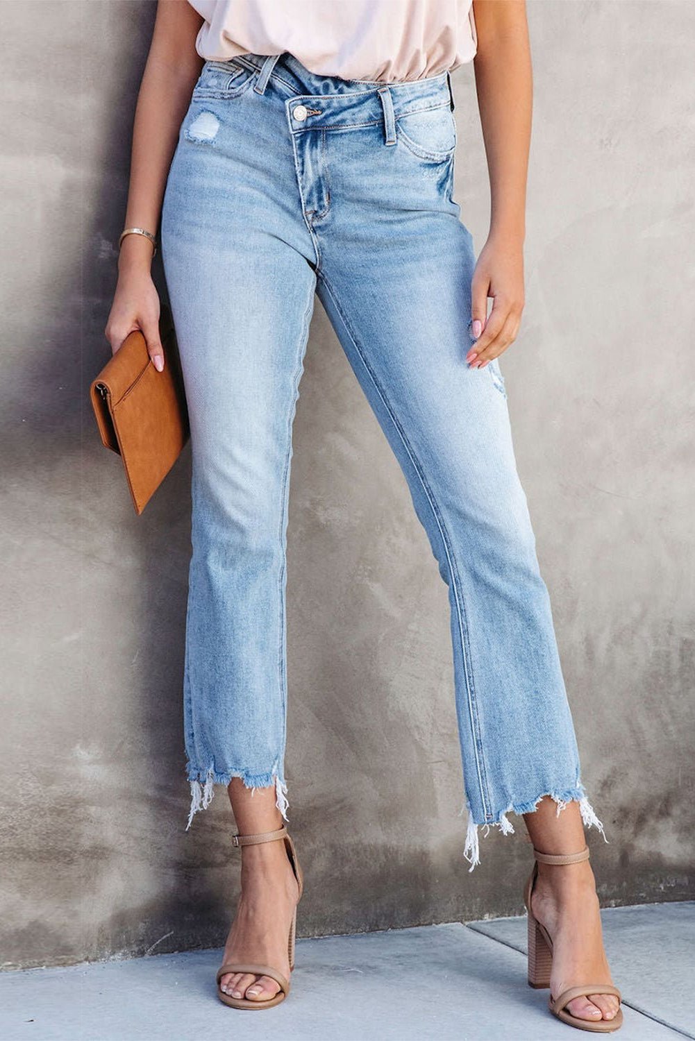 Cross Over Waist Crop Jeans - Mercantile213