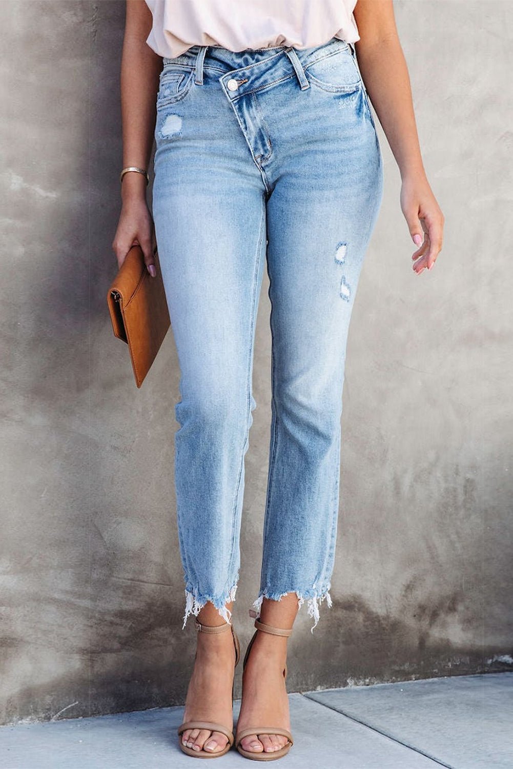 Cross Over Waist Crop Jeans - Mercantile213