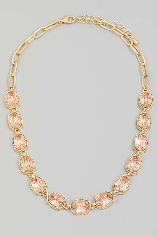 Crystal Oval Chain Link Necklace - Mercantile213