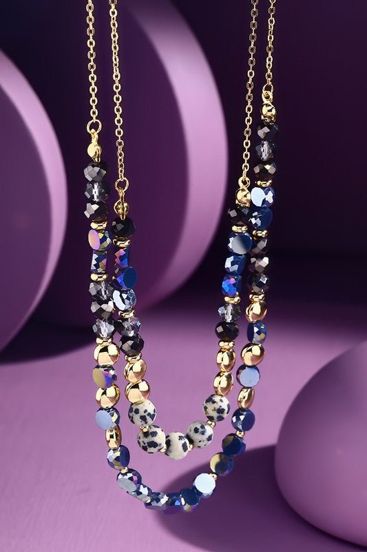 Double Layered Glass Stone Necklace - Mercantile213