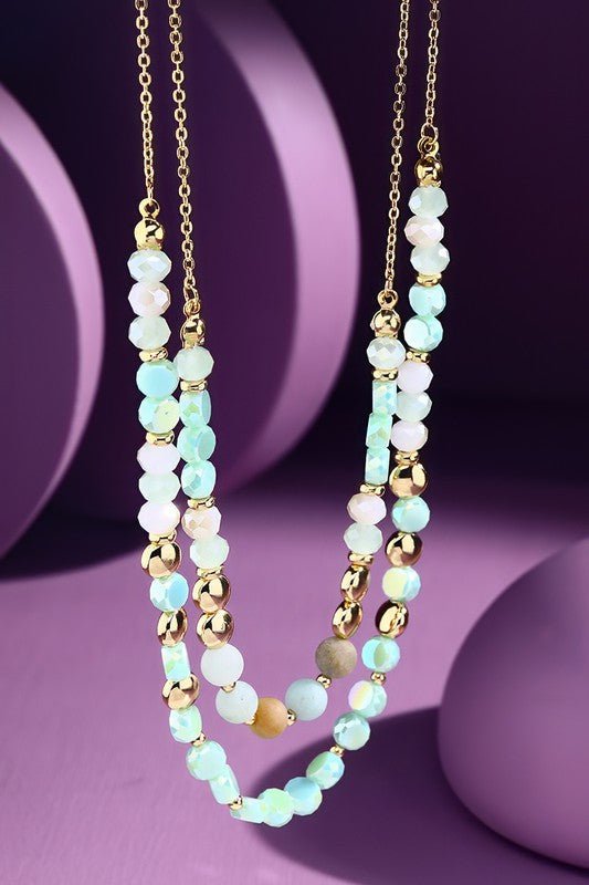 Double Layered Glass Stone Necklace - Mercantile213