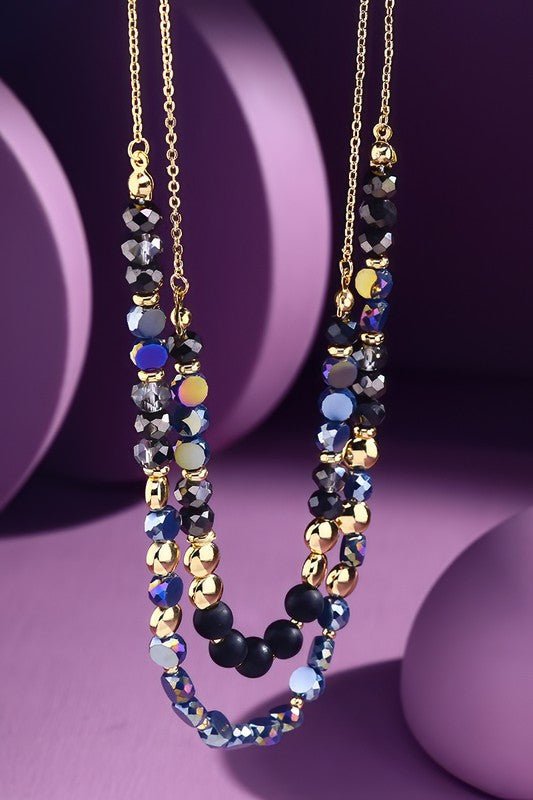 Double Layered Glass Stone Necklace - Mercantile213