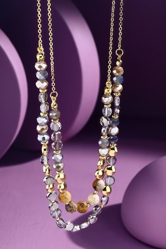 Double Layered Glass Stone Necklace - Mercantile213