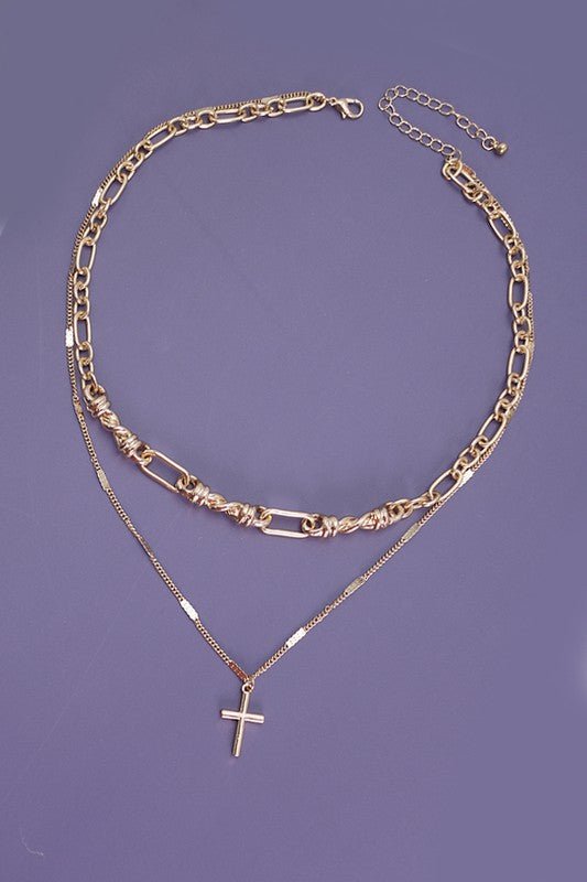 Double Row Cross Layer Necklace - Mercantile213