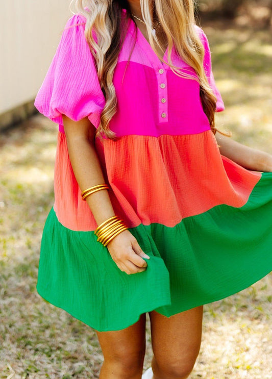 Fun Color Block Tiered Dress - Mercantile213