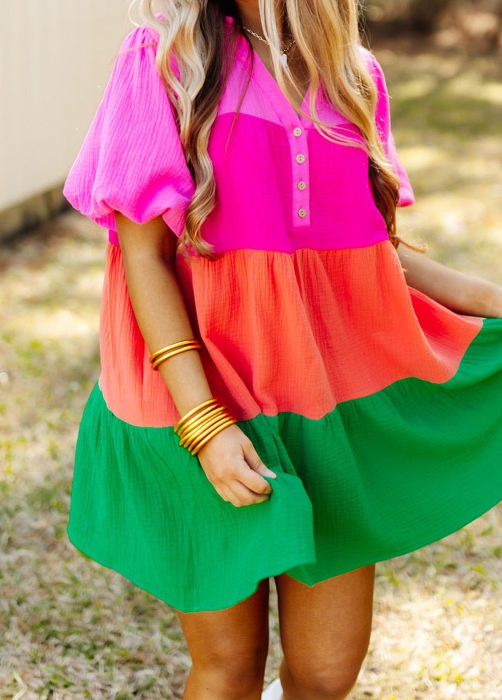 Fun Color Block Tiered Dress - Mercantile213