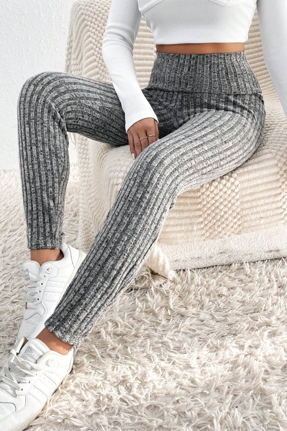 Gray Ribbed Knit Leggings - Mercantile213