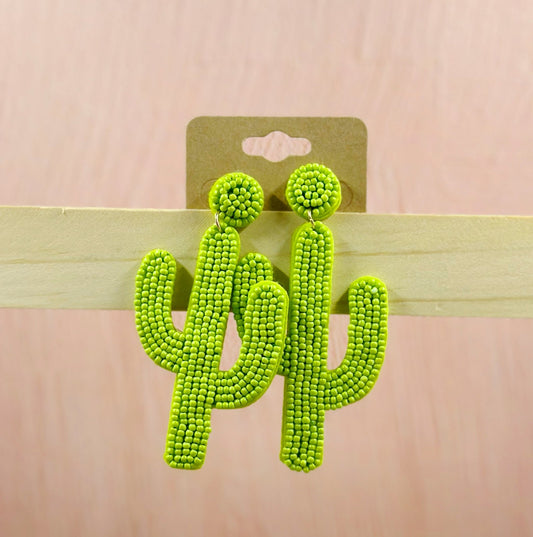 Green Cactus Beaded Earrings - Mercantile213