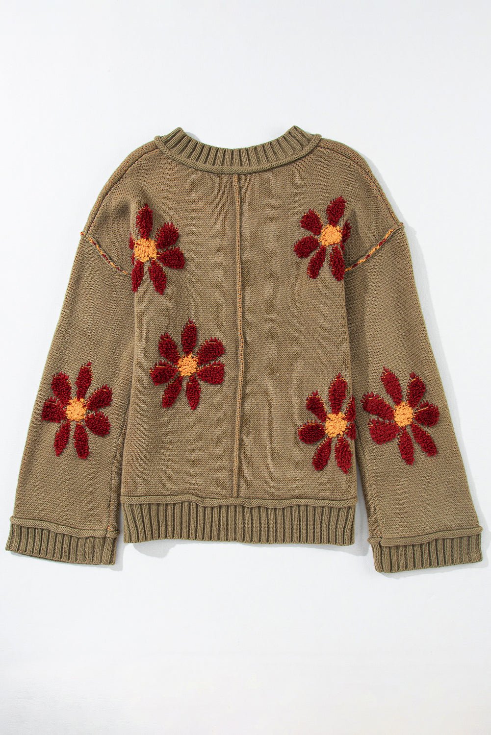 Green Flower Embroidered Sweater - Mercantile213