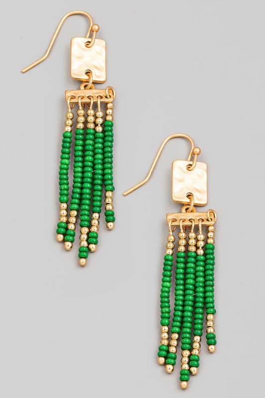 Green Fringe Bead Earrings - Mercantile213