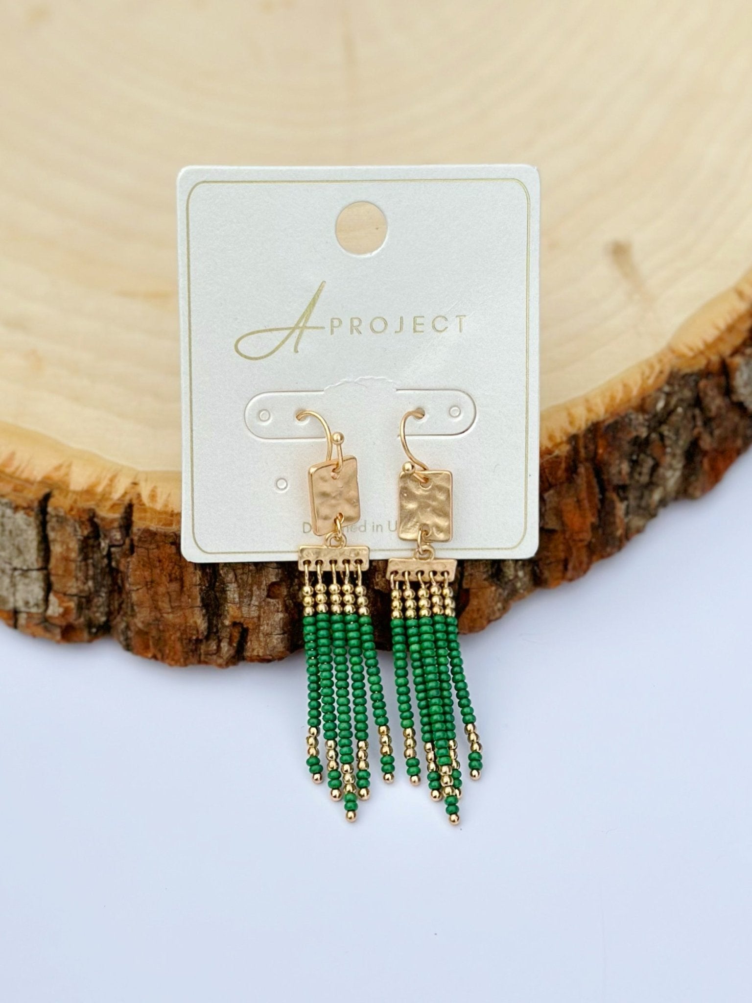 Green Fringe Bead Earrings - Mercantile213